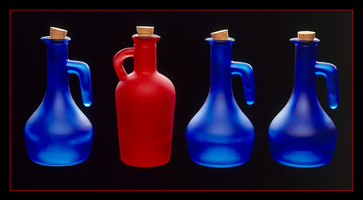 Colored glass bottles, Sample Product Photography